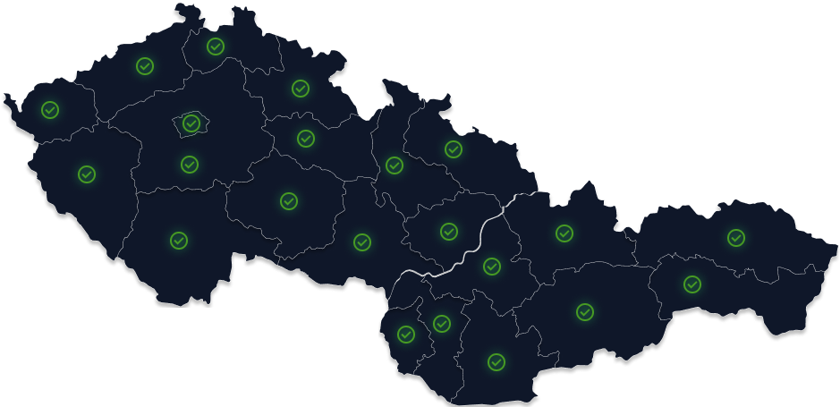 Mapa působnosti — ČR a Slovensko